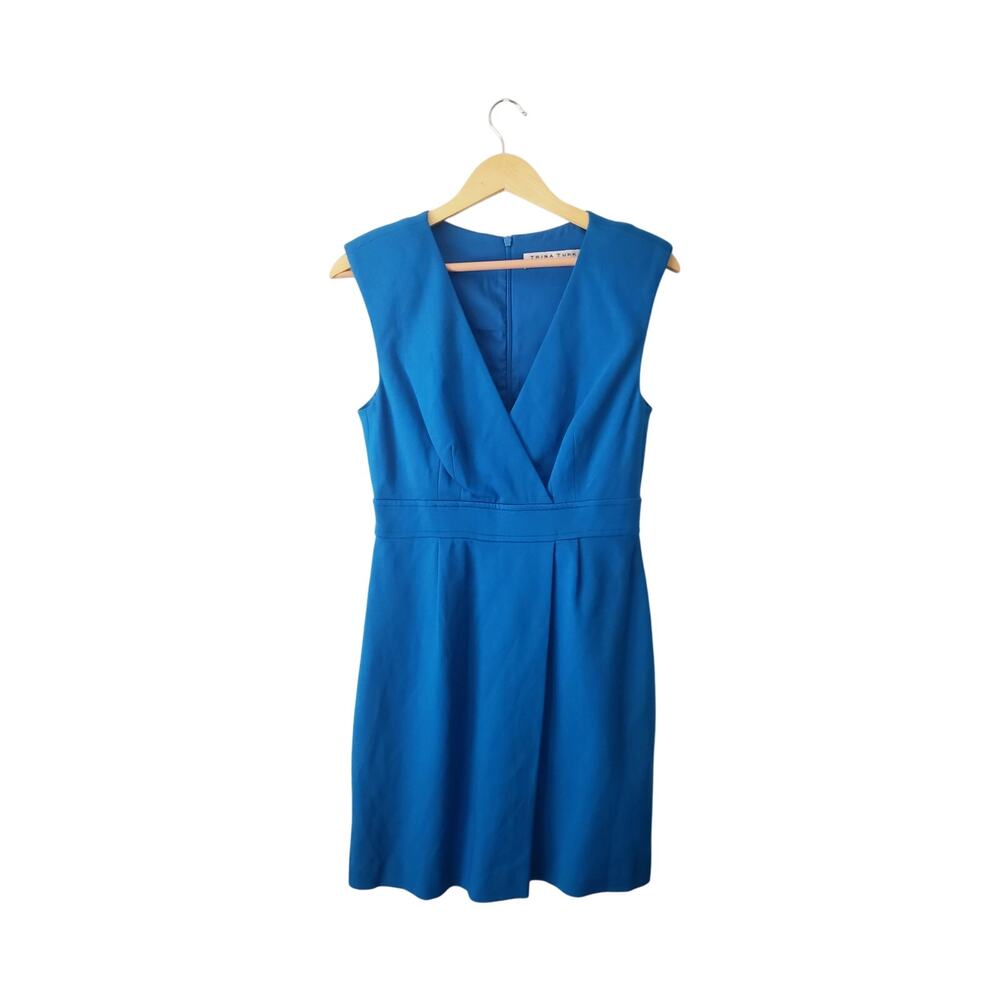 Trina Turk Wrap Front Knee Length Sheath Dress Blue Size 6